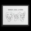 Custom Three Pet Line Drawing Portrait