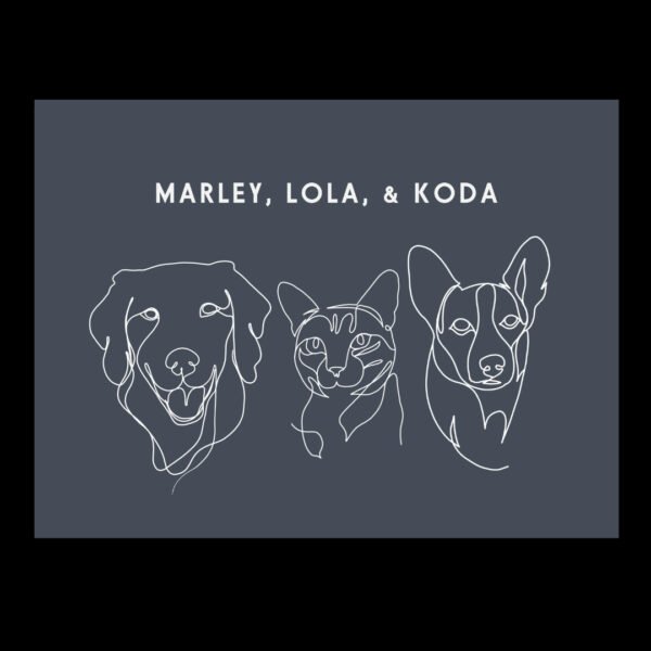 Custom Three Pet Line Drawing Portrait