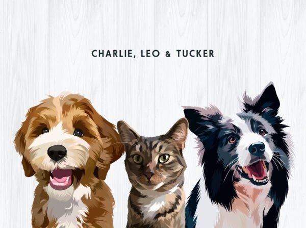 Custom Three Pet Portrait