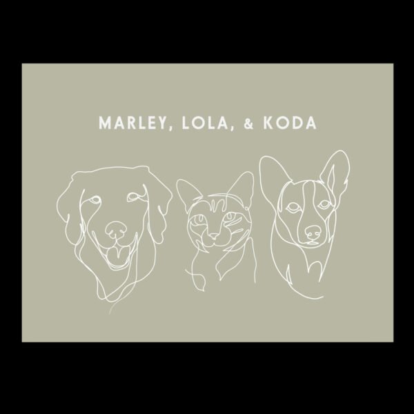 Custom Three Pet Line Drawing Portrait