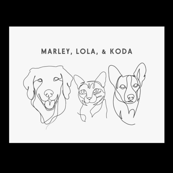 Custom Three Pet Line Drawing Portrait