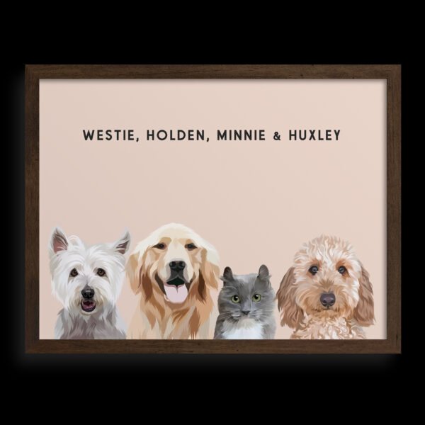 Custom Four Pet Portrait