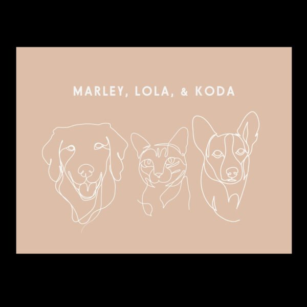 Custom Three Pet Line Drawing Portrait