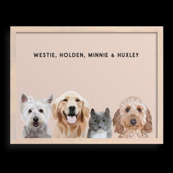 Custom Four Pet Portrait