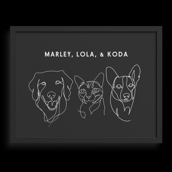Custom Three Pet Line Drawing Portrait