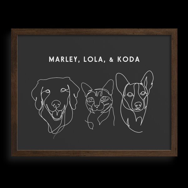 Custom Three Pet Line Drawing Portrait