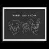 Custom Three Pet Line Drawing Portrait