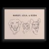 Custom Three Pet Line Drawing Portrait