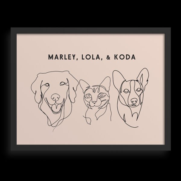 Custom Three Pet Line Drawing Portrait