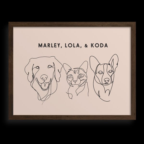 Custom Three Pet Line Drawing Portrait