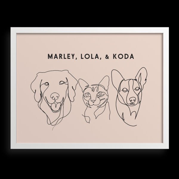Custom Three Pet Line Drawing Portrait