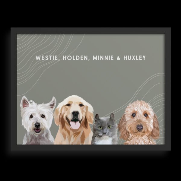 Custom Four Pet Portrait