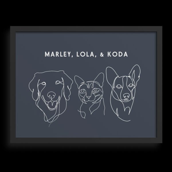 Custom Three Pet Line Drawing Portrait