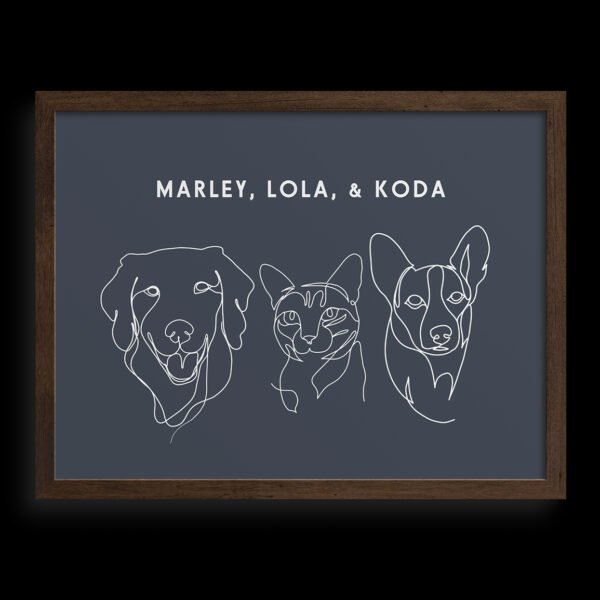 Custom Three Pet Line Drawing Portrait