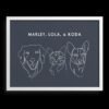 Custom Three Pet Line Drawing Portrait
