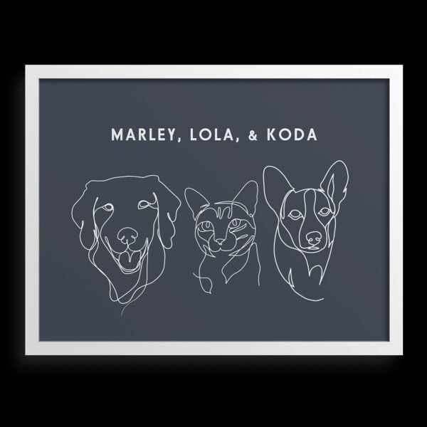 Custom Three Pet Line Drawing Portrait