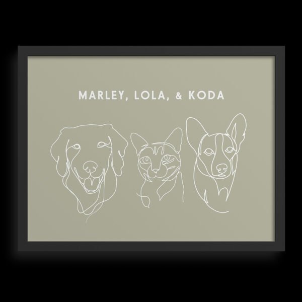 Custom Three Pet Line Drawing Portrait