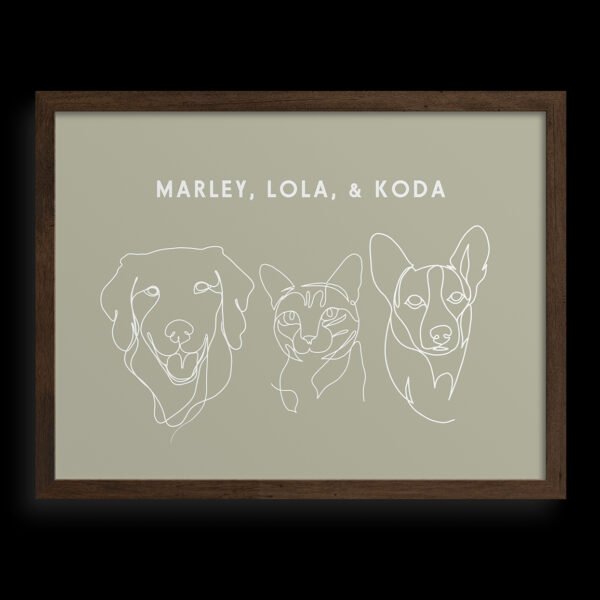 Custom Three Pet Line Drawing Portrait