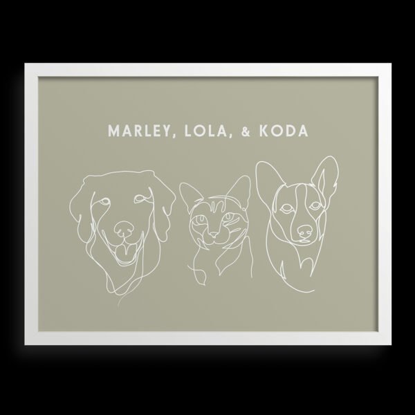 Custom Three Pet Line Drawing Portrait