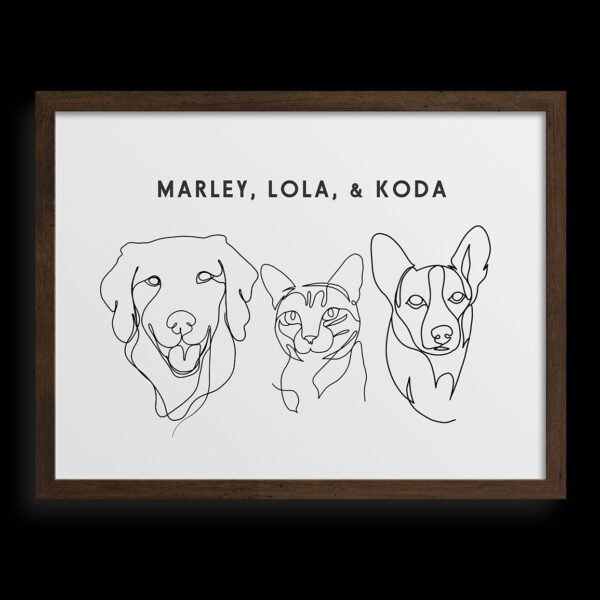 Custom Three Pet Line Drawing Portrait