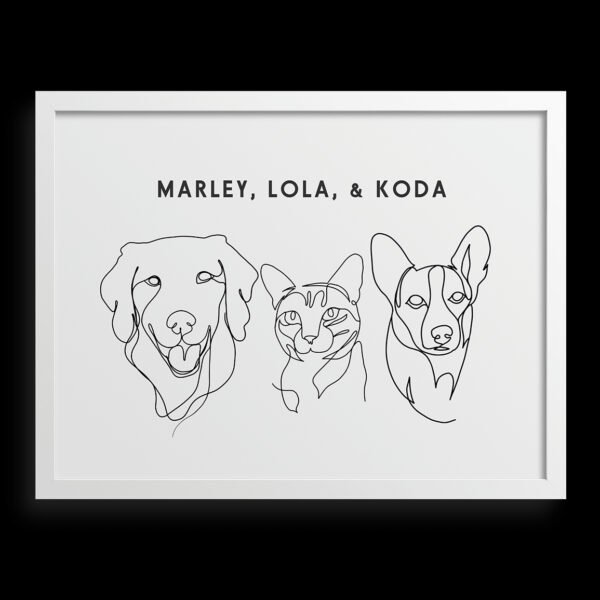 Custom Three Pet Line Drawing Portrait