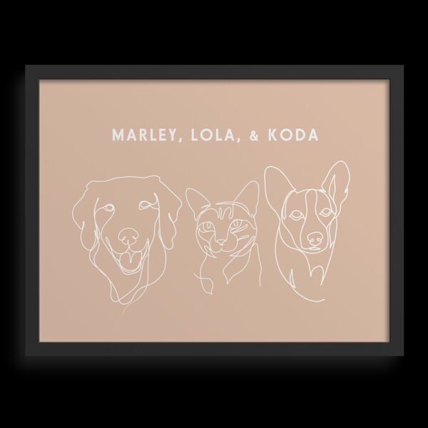 Custom Three Pet Line Drawing Portrait