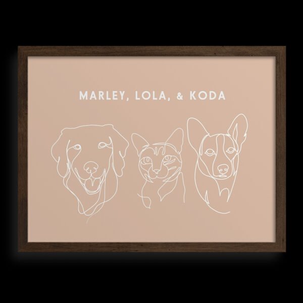 Custom Three Pet Line Drawing Portrait
