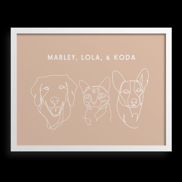 Custom Three Pet Line Drawing Portrait
