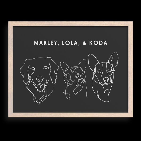 Custom Three Pet Line Drawing Portrait