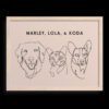 Custom Three Pet Line Drawing Portrait