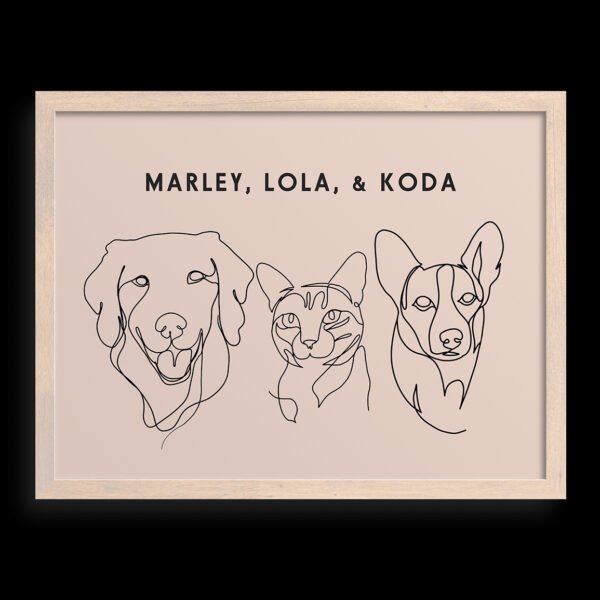 Custom Three Pet Line Drawing Portrait