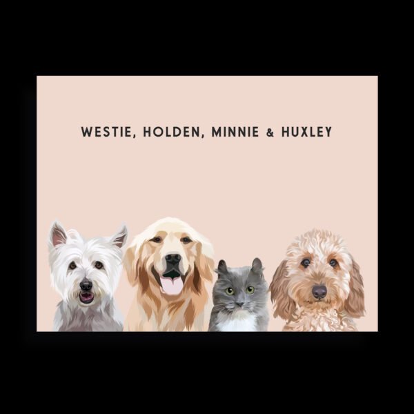 Custom Four Pet Portrait