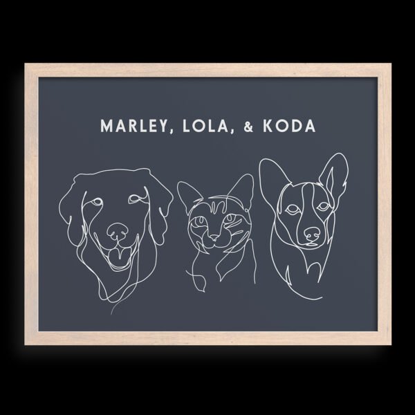 Custom Three Pet Line Drawing Portrait