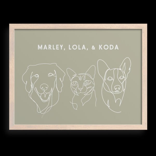 Custom Three Pet Line Drawing Portrait