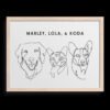 Custom Three Pet Line Drawing Portrait