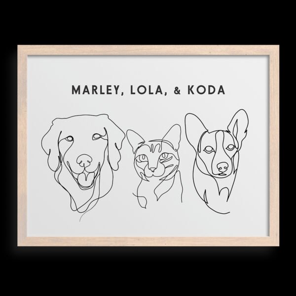 Custom Three Pet Line Drawing Portrait