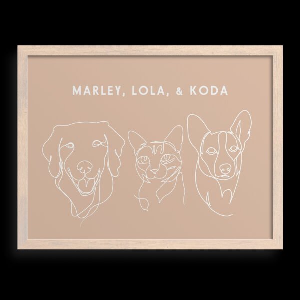 Custom Three Pet Line Drawing Portrait